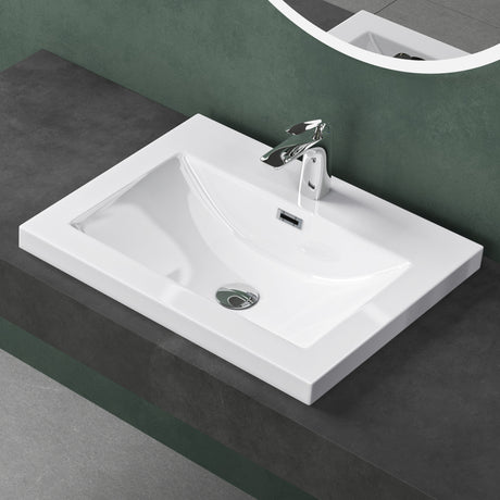 Lavabo Glasvilla Col01 Mineral Cast Rectangular con Desbordamiento y Orificio para Grifo