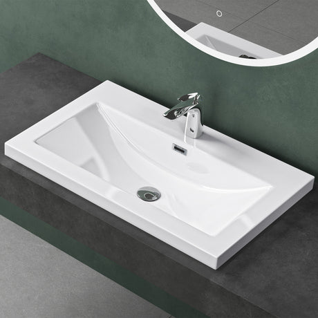Lavabo Glasvilla Col01 Mineral Cast Rectangular con Desbordamiento y Orificio para Grifo