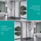Paroi de douche Glasvilla noire, cloison de douche en verre trempé de 6 mm avec revêtement NANO en verre transparent et crochet porte-serviettes Rav64K