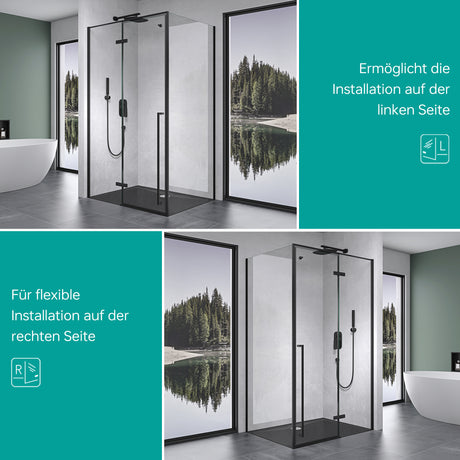 Paroi de douche Glasvilla noire, cloison de douche en verre trempé de 6 mm avec revêtement NANO en verre transparent et crochet porte-serviettes Rav64K