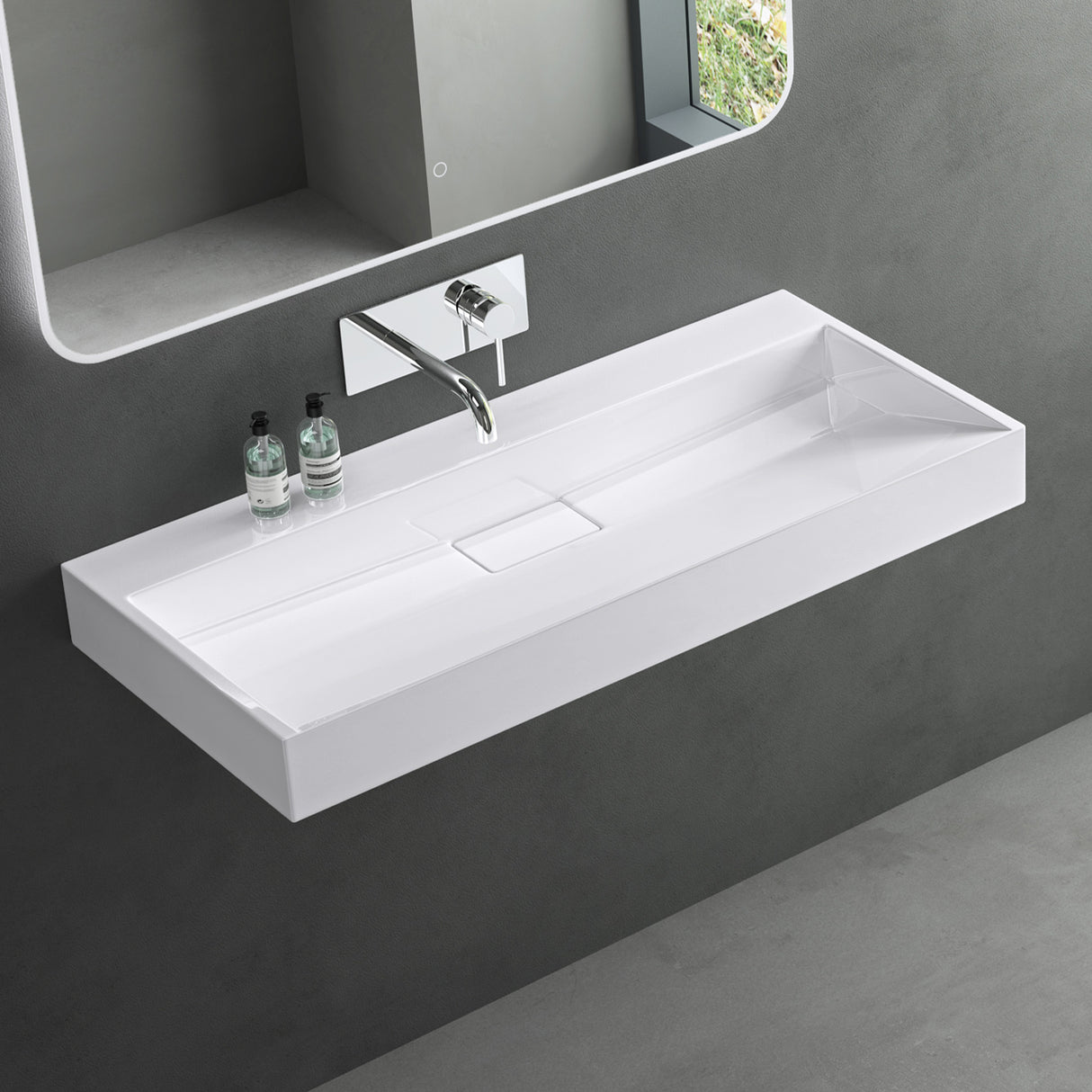 glasvilla Waschbecken Aufsatzwaschbecken Hängewaschbecken Hängewaschtisch inkl. Ablaufgarnitur Mineralguss Rechteckig Waschplatz col19