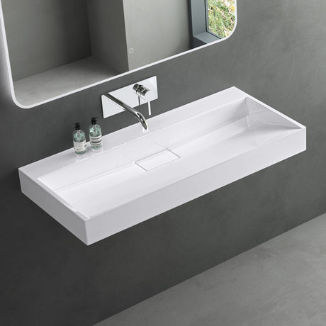 glasvilla Waschbecken Aufsatzwaschbecken Hängewaschbecken Hängewaschtisch inkl. Ablaufgarnitur Mineralguss Rechteckig Waschplatz col19