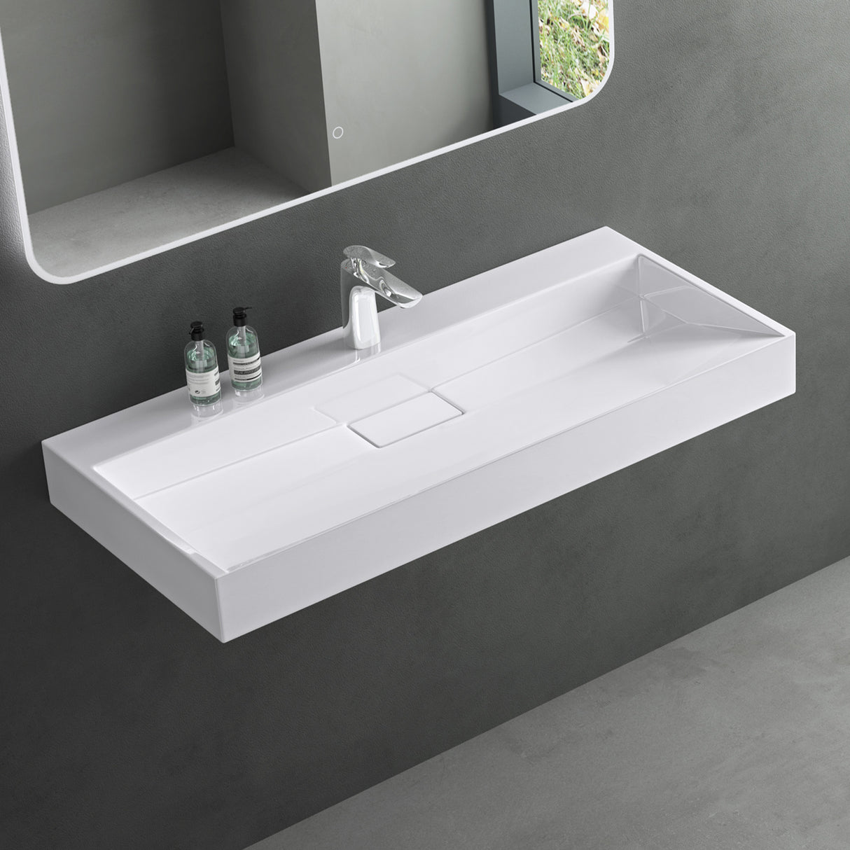 glasvilla Waschbecken Aufsatzwaschbecken Hängewaschbecken Hängewaschtisch inkl. Ablaufgarnitur Mineralguss Rechteckig Waschplatz col19