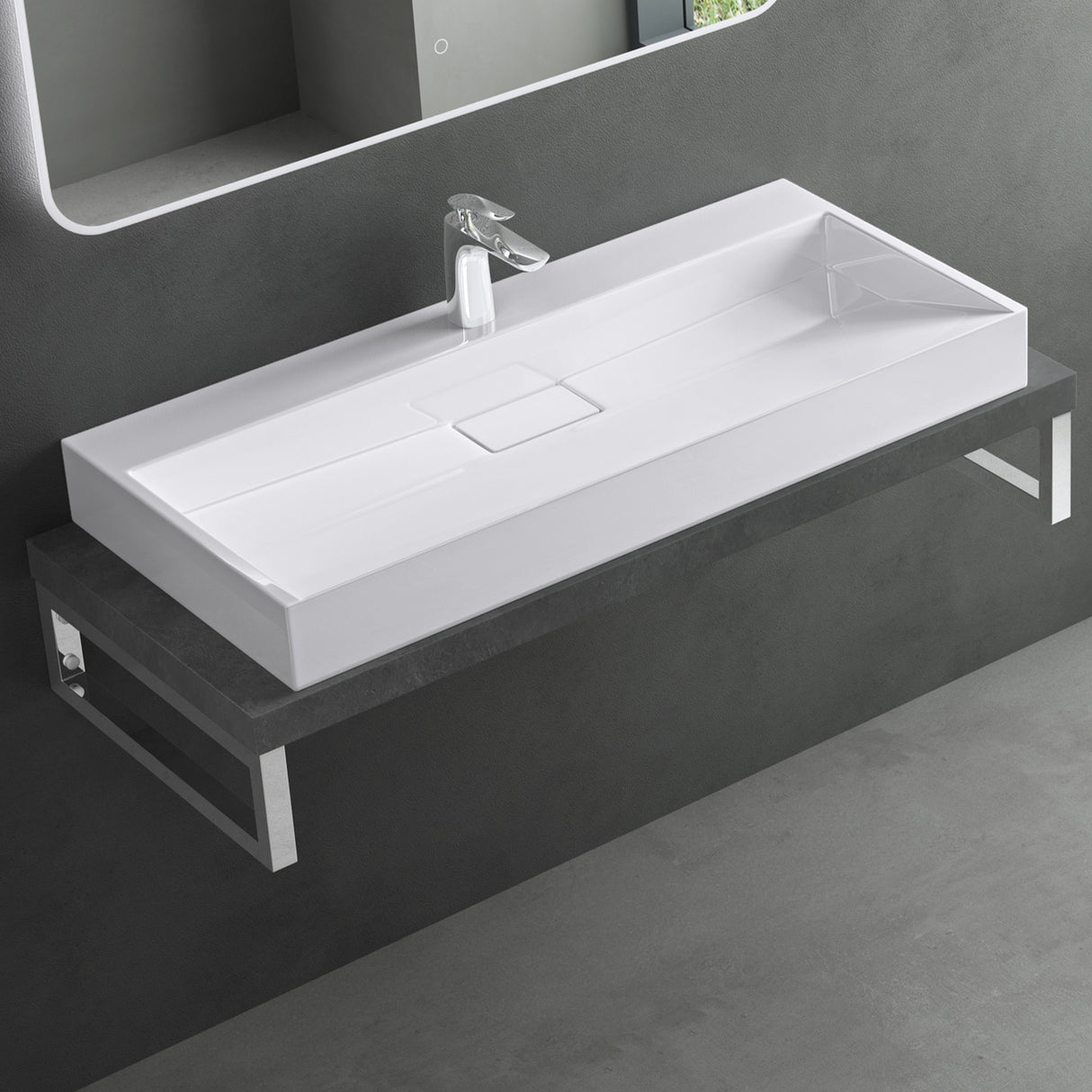 glasvilla Waschbecken Aufsatzwaschbecken Hängewaschbecken Hängewaschtisch inkl. Ablaufgarnitur Mineralguss Rechteckig Waschplatz col19