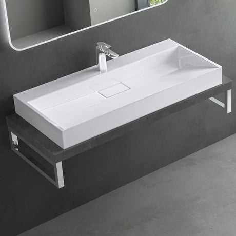 glasvilla Waschbecken Aufsatzwaschbecken Hängewaschbecken Hängewaschtisch inkl. Ablaufgarnitur Mineralguss Rechteckig Waschplatz col19