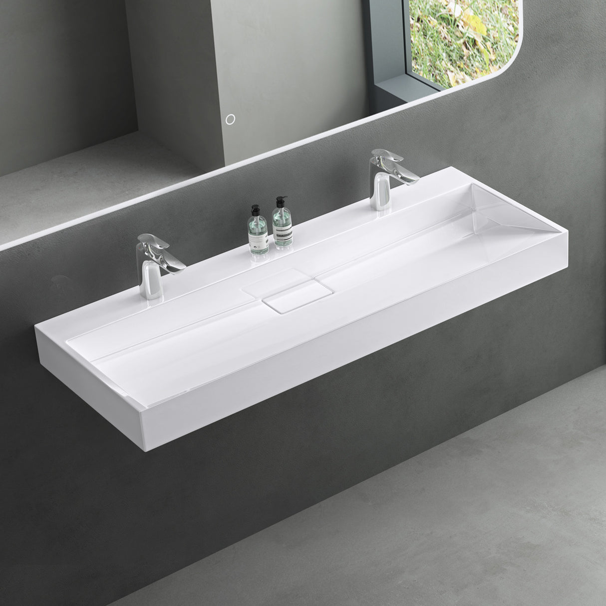glasvilla Waschbecken Aufsatzwaschbecken Hängewaschbecken Hängewaschtisch inkl. Ablaufgarnitur Mineralguss Rechteckig Waschplatz col19