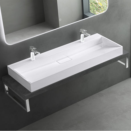 glasvilla Waschbecken Aufsatzwaschbecken Hängewaschbecken Hängewaschtisch inkl. Ablaufgarnitur Mineralguss Rechteckig Waschplatz col19