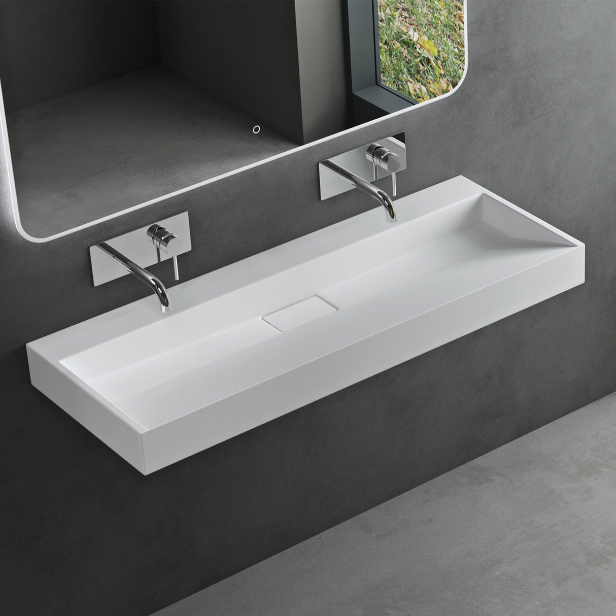 glasvilla Waschbecken Aufsatzwaschbecken Hängewaschbecken Hängewaschtisch inkl. Ablaufgarnitur Mineralguss Rechteckig Waschplatz col19