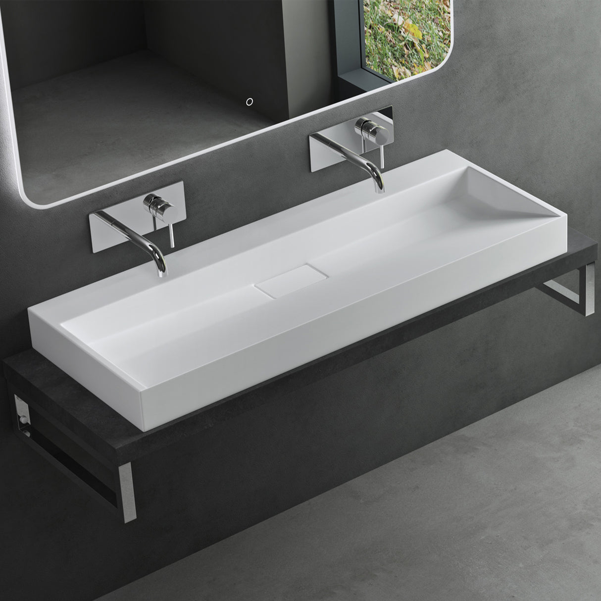 glasvilla Waschbecken Aufsatzwaschbecken Hängewaschbecken Hängewaschtisch inkl. Ablaufgarnitur Mineralguss Rechteckig Waschplatz col19