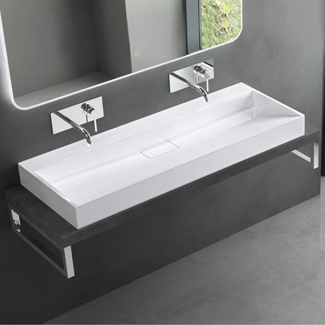 glasvilla Waschbecken Aufsatzwaschbecken Hängewaschbecken Hängewaschtisch inkl. Ablaufgarnitur Mineralguss Rechteckig Waschplatz col19