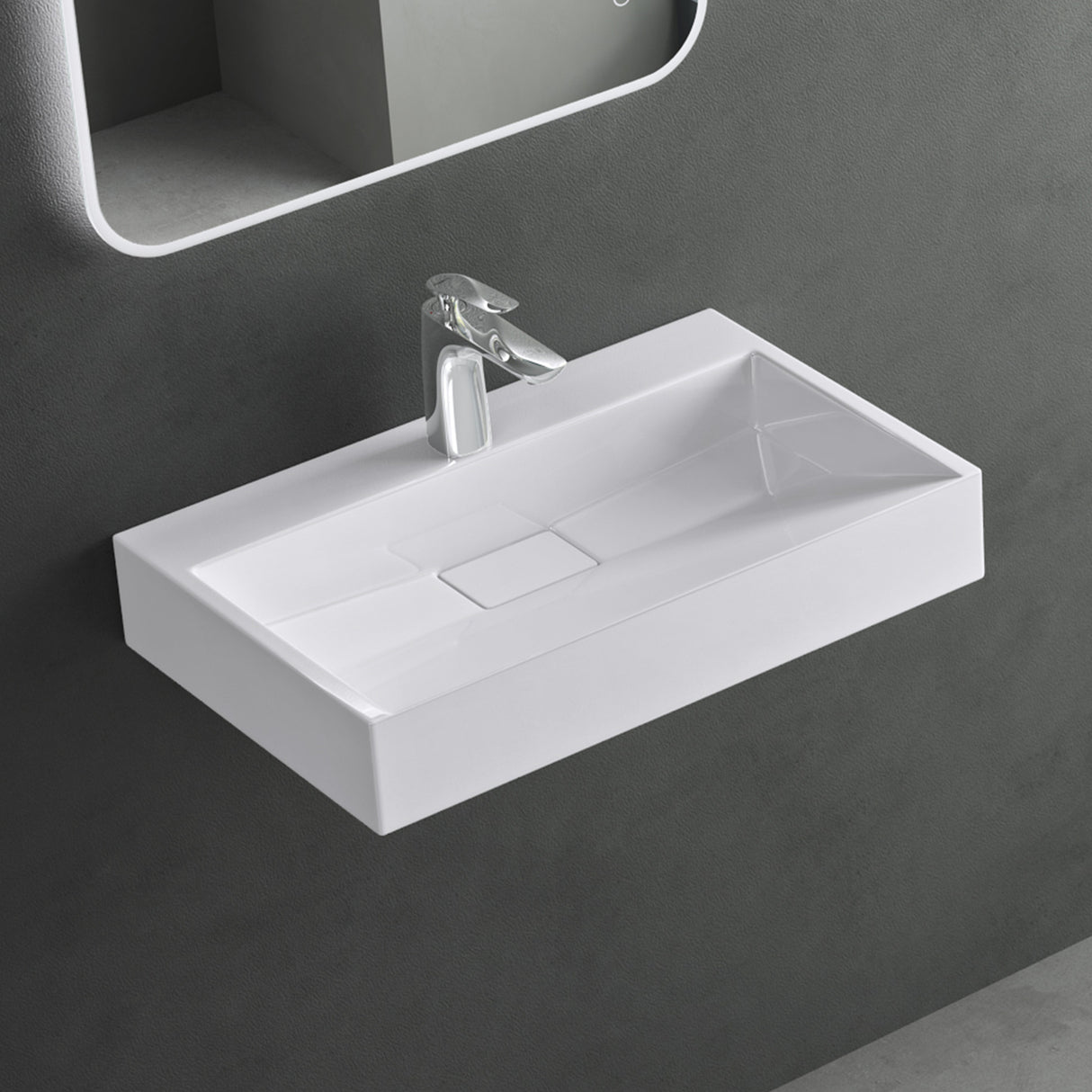 glasvilla Waschbecken Aufsatzwaschbecken Hängewaschbecken Hängewaschtisch inkl. Ablaufgarnitur Mineralguss Rechteckig Waschplatz col19