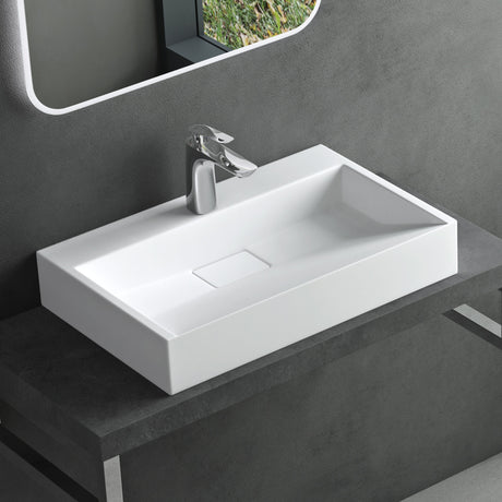 glasvilla Waschbecken Aufsatzwaschbecken Hängewaschbecken Hängewaschtisch inkl. Ablaufgarnitur Mineralguss Rechteckig Waschplatz col19