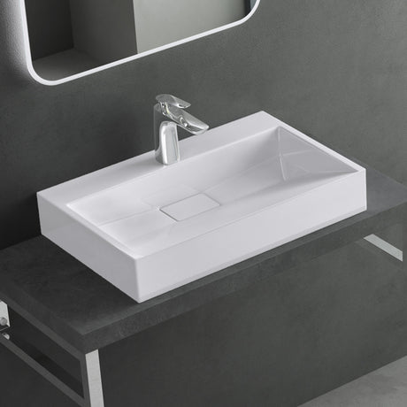 glasvilla Waschbecken Aufsatzwaschbecken Hängewaschbecken Hängewaschtisch inkl. Ablaufgarnitur Mineralguss Rechteckig Waschplatz col19