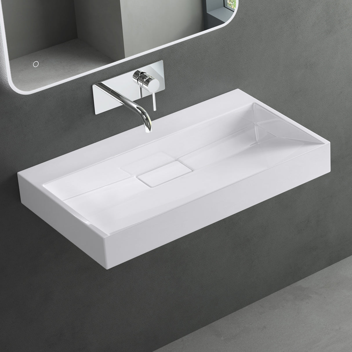 glasvilla Waschbecken Aufsatzwaschbecken Hängewaschbecken Hängewaschtisch inkl. Ablaufgarnitur Mineralguss Rechteckig Waschplatz col19