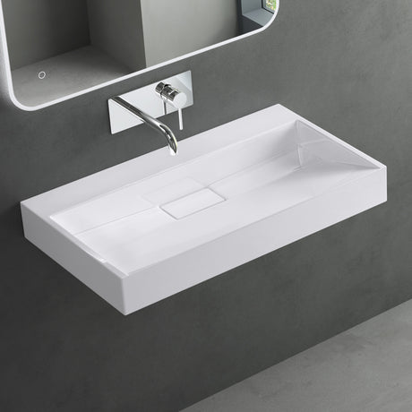 glasvilla Waschbecken Aufsatzwaschbecken Hängewaschbecken Hängewaschtisch inkl. Ablaufgarnitur Mineralguss Rechteckig Waschplatz col19