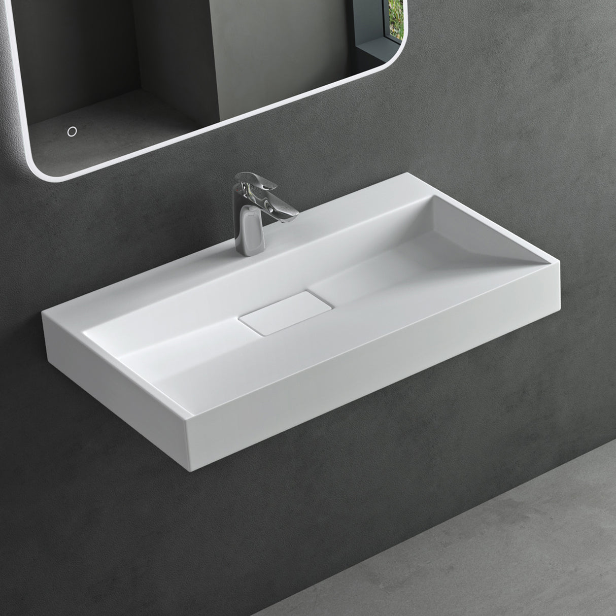 glasvilla Waschbecken Aufsatzwaschbecken Hängewaschbecken Hängewaschtisch inkl. Ablaufgarnitur Mineralguss Rechteckig Waschplatz col19