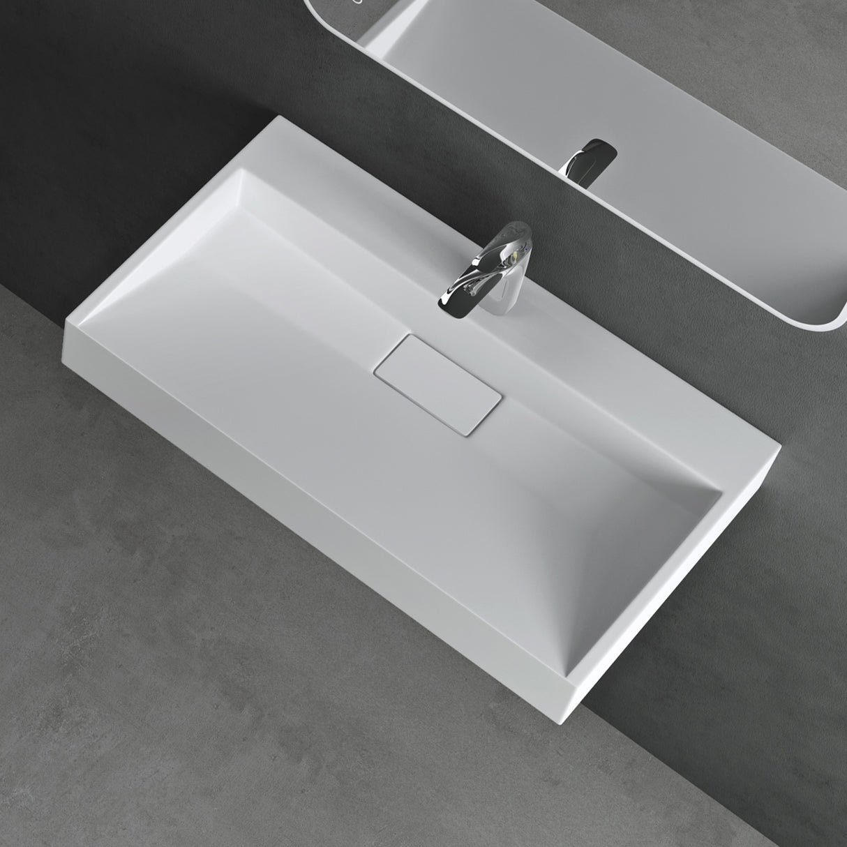 glasvilla Waschbecken Aufsatzwaschbecken Hängewaschbecken Hängewaschtisch inkl. Ablaufgarnitur Mineralguss Rechteckig Waschplatz col19