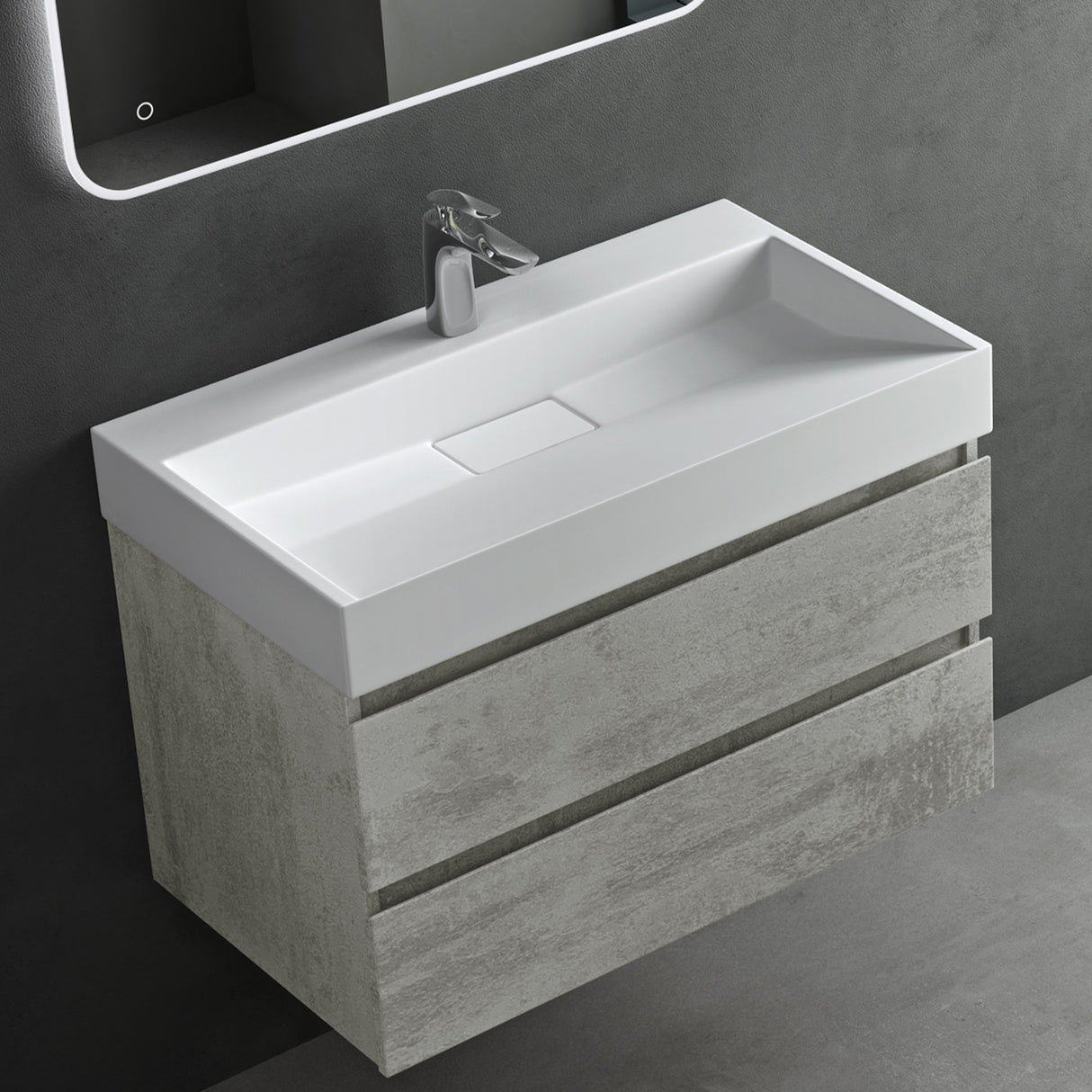 glasvilla Waschbecken Aufsatzwaschbecken Hängewaschbecken Hängewaschtisch inkl. Ablaufgarnitur Mineralguss Rechteckig Waschplatz col19