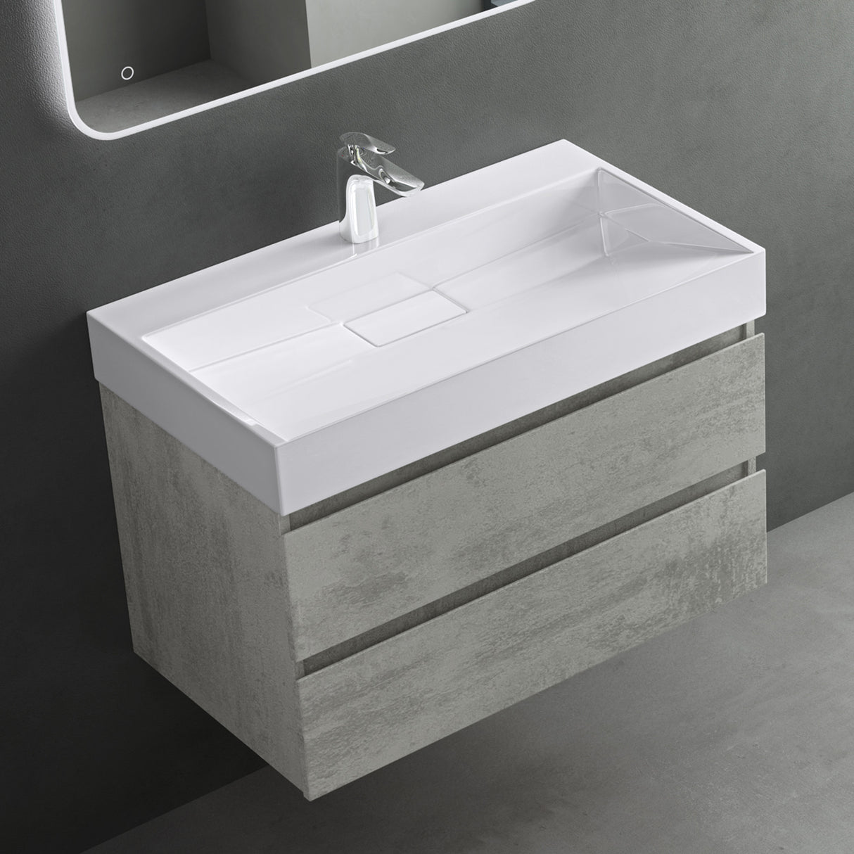 glasvilla Waschbecken Aufsatzwaschbecken Hängewaschbecken Hängewaschtisch inkl. Ablaufgarnitur Mineralguss Rechteckig Waschplatz col19