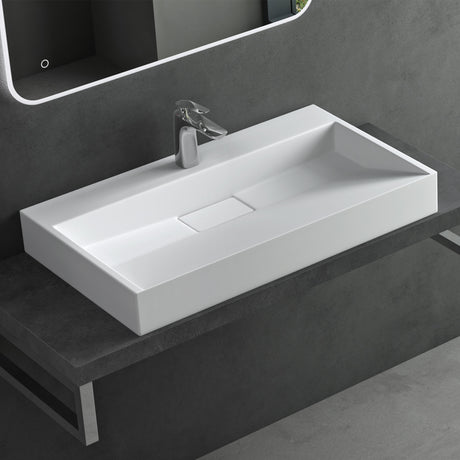 glasvilla Waschbecken Aufsatzwaschbecken Hängewaschbecken Hängewaschtisch inkl. Ablaufgarnitur Mineralguss Rechteckig Waschplatz col19