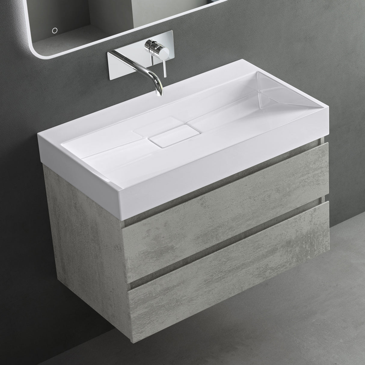 glasvilla Waschbecken Aufsatzwaschbecken Hängewaschbecken Hängewaschtisch inkl. Ablaufgarnitur Mineralguss Rechteckig Waschplatz col19