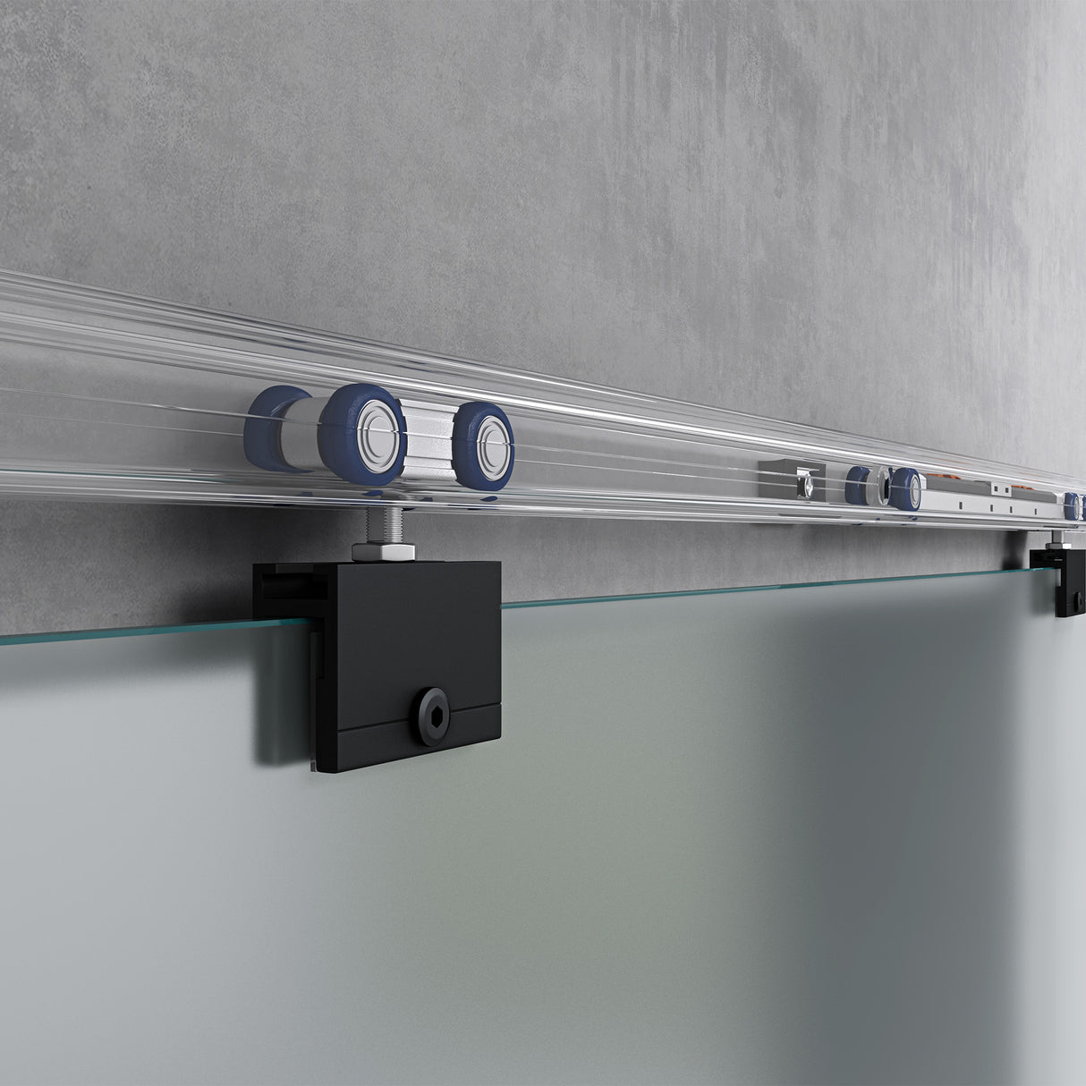 glasvilla Glasschiebetür komplettset, Griffart: Muschelgriff, inkl. Soft-Close, 15 mm Wandabstand, 8mm ESG-Sicherheitsglas Amalfi Schwarz
