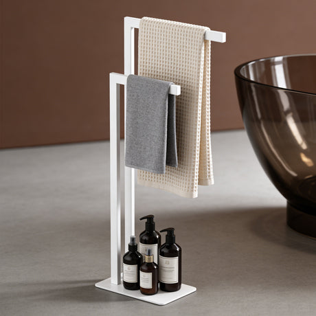 glasvilla Porte-serviettes sur pied à 2 barres, Porte-serviettes sans perçage en acier inoxydable, Porte-serviettes de bain autoportant Tavrin-02