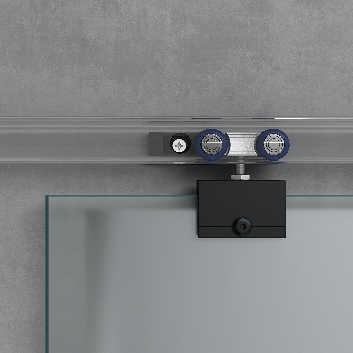 glasvilla Glasschiebetür komplettset, Griffart: Muschelgriff, inkl. Soft-Close, 15 mm Wandabstand, 8mm ESG-Sicherheitsglas Amalfi Schwarz