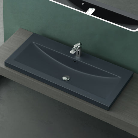 Lavabo Glasvilla Col01 Mineral Cast Rectangular con Desbordamiento y Orificio para Grifo