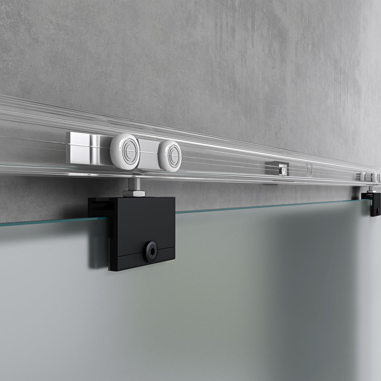 glasvilla Glasschiebetür komplettset, Griffart: Muschelgriff, 25 mm Wandabstand, 8mm ESG-Sicherheitsglas Amalfi Schwarz