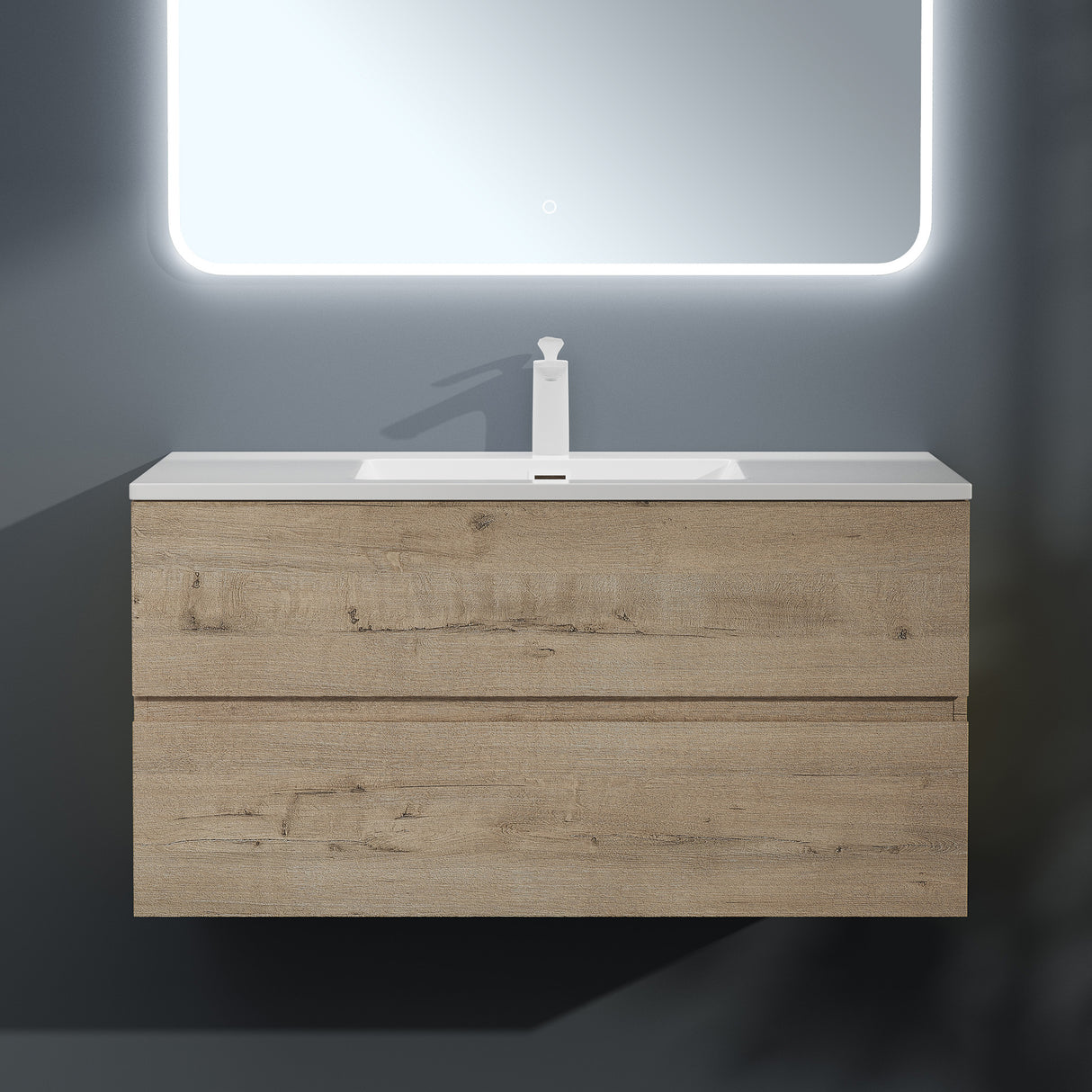 Ensemble de meubles de salle de bain Glasvilla, meuble sous-vasque avec meuble bas, vasque en fonte minérale, meuble sous-vasque 2 tiroirs à fermeture amortie Aqualis