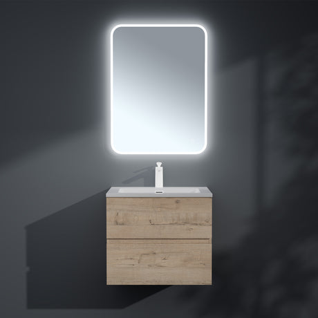 Ensemble de meubles de salle de bain Glasvilla, meuble sous-vasque avec meuble bas, vasque en fonte minérale, meuble sous-vasque 2 tiroirs à fermeture amortie Aqualis