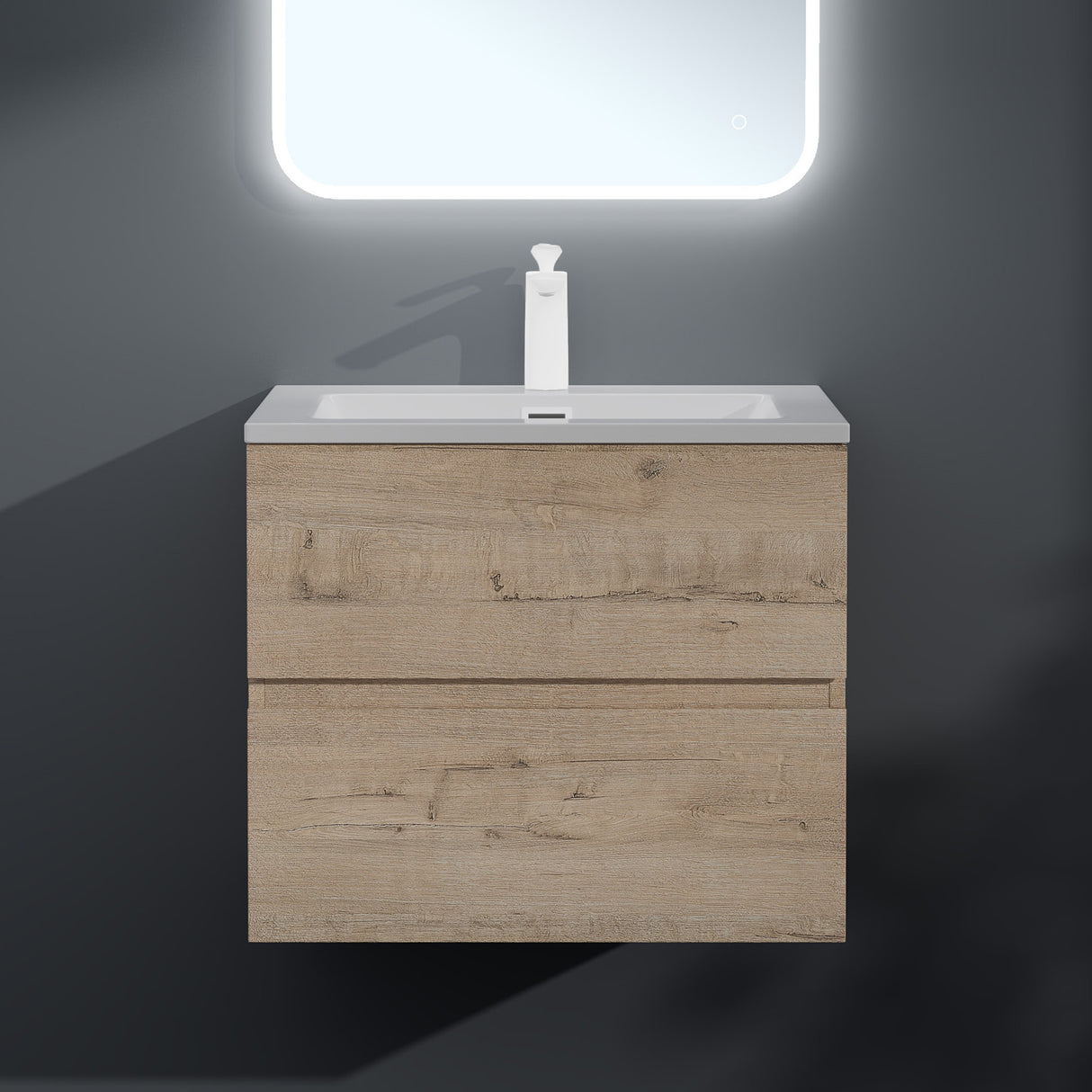 Ensemble de meubles de salle de bain Glasvilla, meuble sous-vasque avec meuble bas, vasque en fonte minérale, meuble sous-vasque 2 tiroirs à fermeture amortie Aqualis