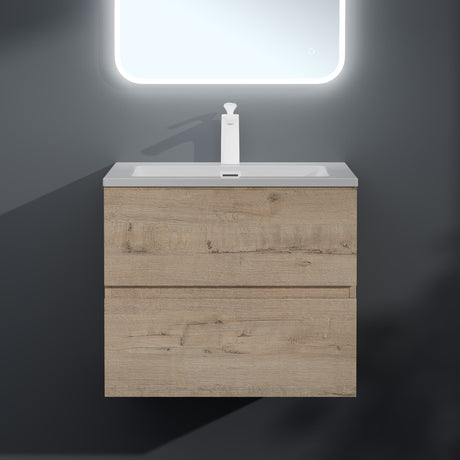 Ensemble de meubles de salle de bain Glasvilla, meuble sous-vasque avec meuble bas, vasque en fonte minérale, meuble sous-vasque 2 tiroirs à fermeture amortie Aqualis