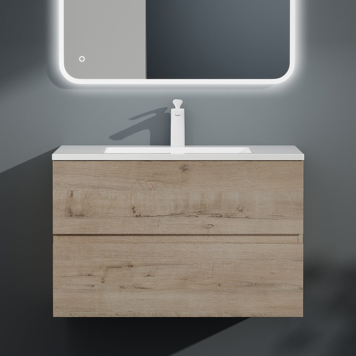 Ensemble de meubles de salle de bain Glasvilla, meuble sous-vasque avec meuble bas, vasque en fonte minérale, meuble sous-vasque 2 tiroirs à fermeture amortie Aqualis