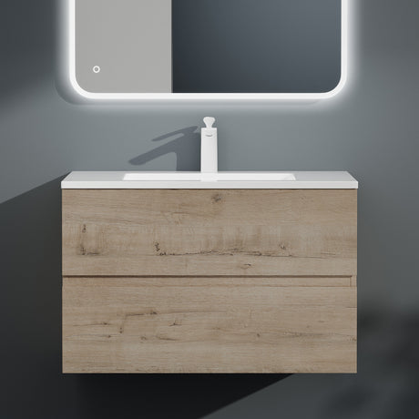 Ensemble de meubles de salle de bain Glasvilla, meuble sous-vasque avec meuble bas, vasque en fonte minérale, meuble sous-vasque 2 tiroirs à fermeture amortie Aqualis