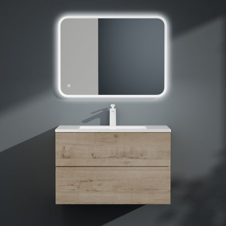 Ensemble de meubles de salle de bain Glasvilla, meuble sous-vasque avec meuble bas, vasque en fonte minérale, meuble sous-vasque 2 tiroirs à fermeture amortie Aqualis