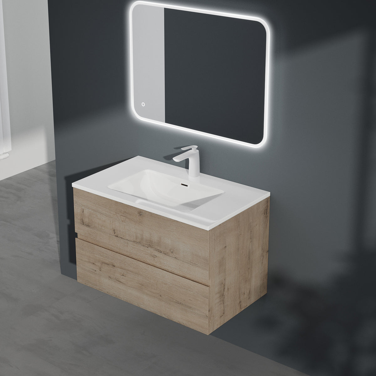 glasvilla Badmöbel-Set Waschtisch mit Unterschrank inkl. Soft-Close Waschbecken aus Mineralguss mit 2 Schubladen, Serie Aqualis