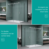 Cabine de douche d'angle Glasvilla en verre de sécurité ESG 8 mm, revêtement NANO double face, porte coulissante, douche R-17