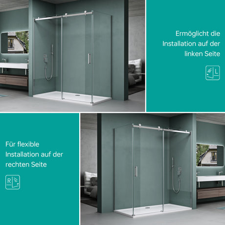 Cabine de douche d'angle Glasvilla en verre de sécurité ESG 8 mm, revêtement NANO double face, porte coulissante, douche R-17