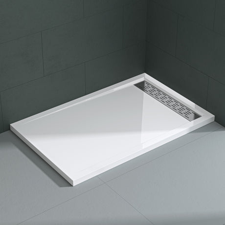 Glasvilla Design – Plato de ducha acrílico Xetro04 rectangular o cuadrado con cubierta de desagüe en acero inoxidable