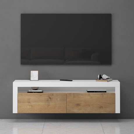 Meuble TV glasvilla Meuble TV bas meuble mural 2 portes avec fermeture amortie Table TV pour salon LTH: 160x40x46 cm Fernsehschrank01