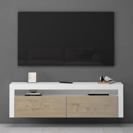 Meuble TV glasvilla Meuble TV bas meuble mural 2 portes avec fermeture amortie Table TV pour salon LTH: 160x40x46 cm Fernsehschrank01