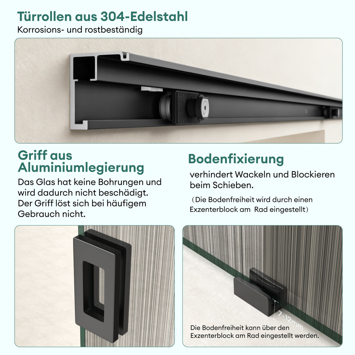 glasvilla Glasschiebetür komplettset Zimmertür Matt Schwarz 8mm ESG-Sicherheitsglas, Schiebetür Glas schwarz gebürstet mit Laufschiene aus Aluminium Muranino-001