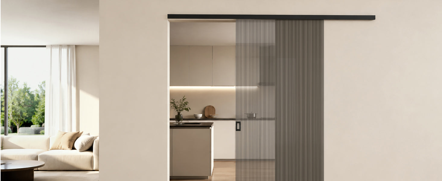 glasvilla Glasschiebetür komplettset Zimmertür Matt Schwarz 8mm ESG-Sicherheitsglas, Schiebetür Glas schwarz gebürstet mit Laufschiene aus Aluminium Muranino-001