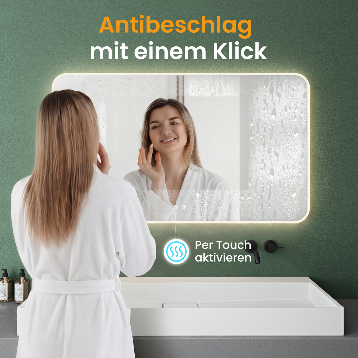 glasvilla Specchio da Bagno Appeso Specchio a LED con Interruttore Touch Specchio da Parete per Il Trucco Anti-Appannamento