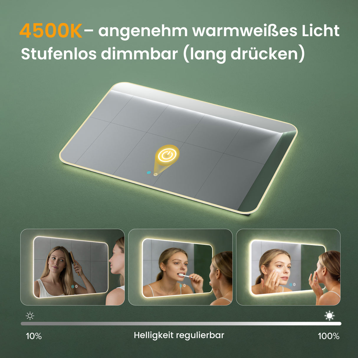 glasvilla Specchio da Bagno Appeso Specchio a LED con Interruttore Touch Specchio da Parete per Il Trucco Anti-Appannamento
