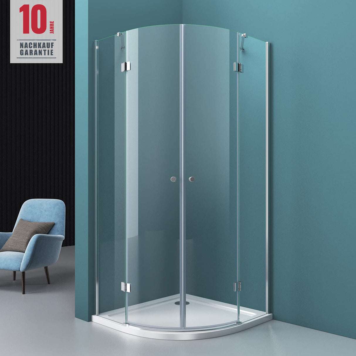Cabine de douche quart de cercle Glasvilla, cabine de douche ronde en verre dépoli, 2 portes battantes, verre de sécurité ESG 6 mm, nano-revêtement R02K+VS