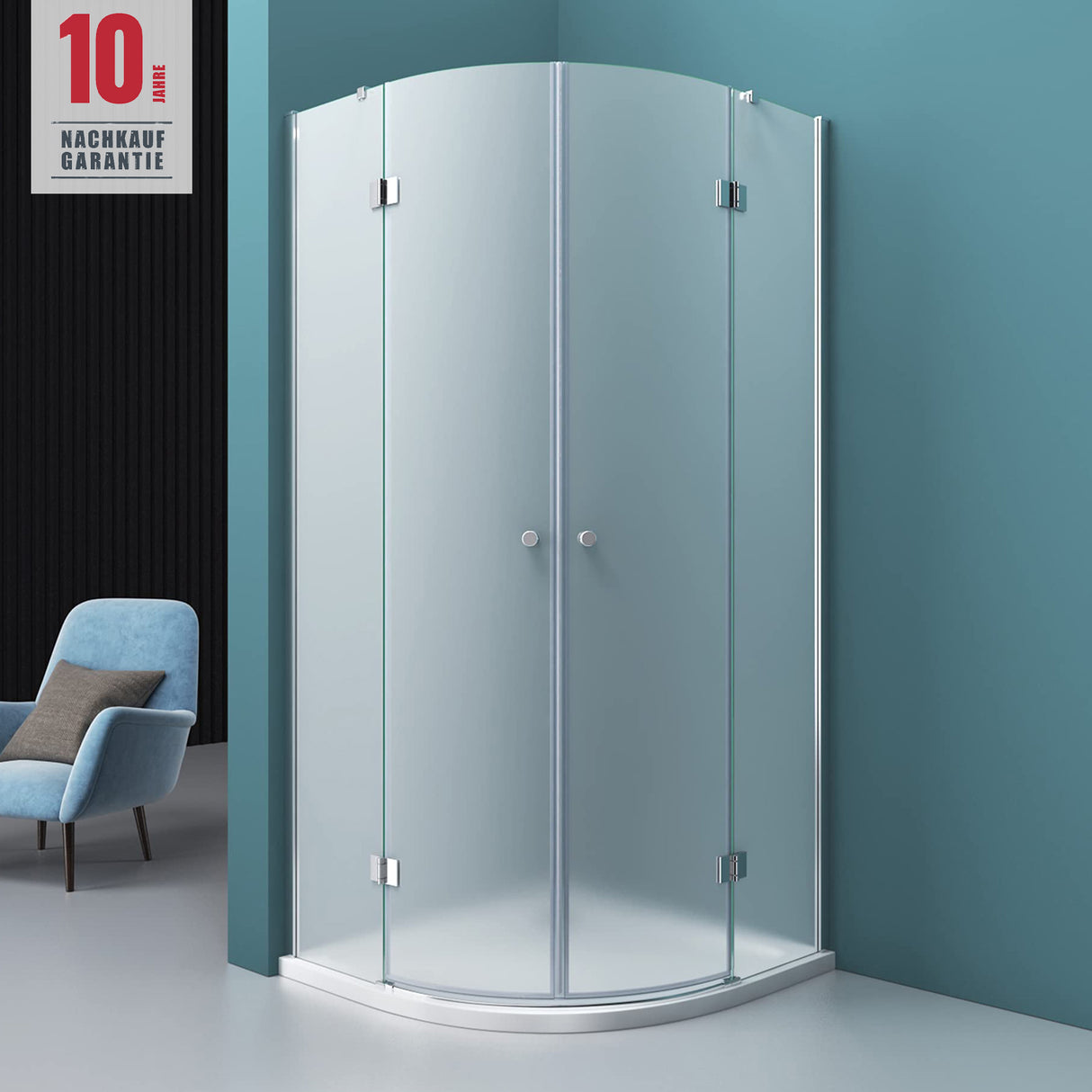 Cabine de douche quart de cercle Glasvilla, cabine de douche ronde en verre dépoli, 2 portes battantes, verre de sécurité ESG 6 mm, nano-revêtement R02K+VS