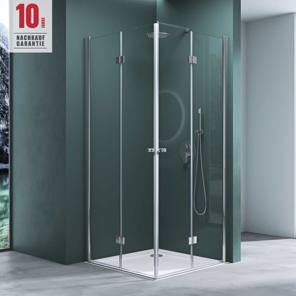 Cabine de douche Glasvilla porte pliante 180° verre transparent ESG porte de douche pliante et rabattable effet lotus NANO entrée d'angle R26